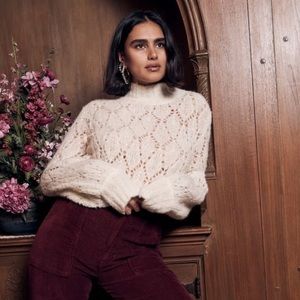 Reformation Ivory Lexi Open Knit Alpaca Turtle Neck Sweater Size XS White Modern